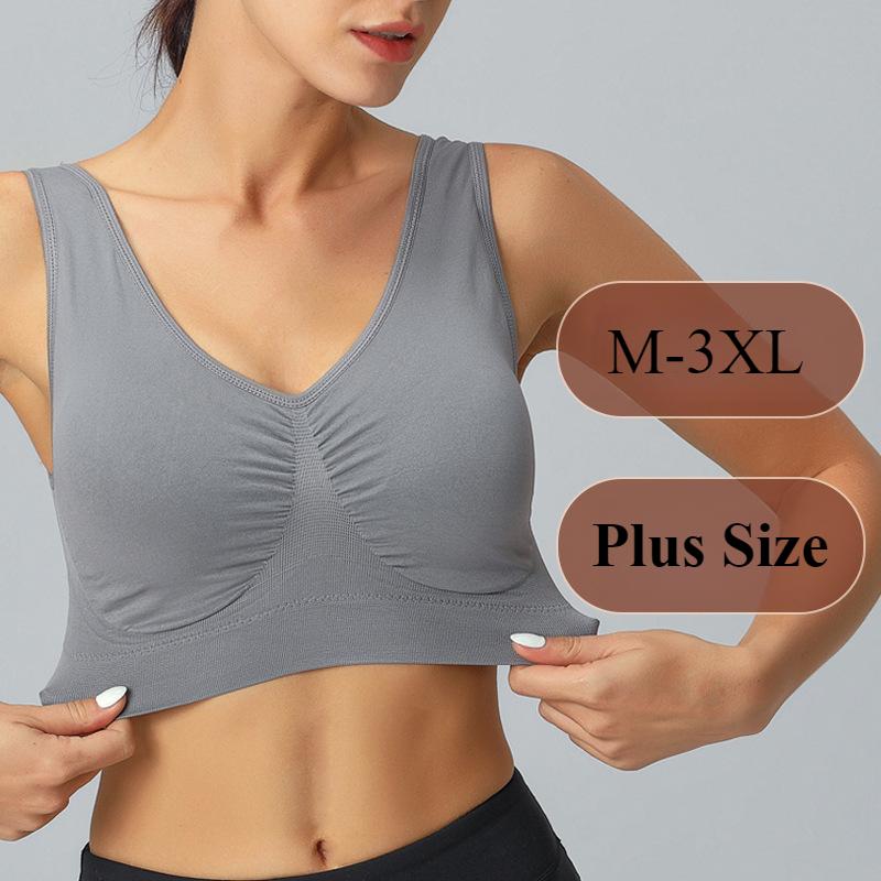 M-3XL Women's Sports Bra Plus Size Wireless Tank Tops Double Layer Seamless Yoga Adjustment Underwear