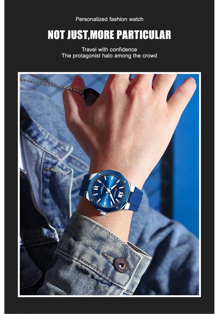 Curren 8465 Men's Casual Rubber Strap Calendar Watch