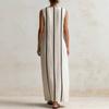 Popular summer European and American style V-neck cotton and linen dress, sleeveless loose long straight skirt