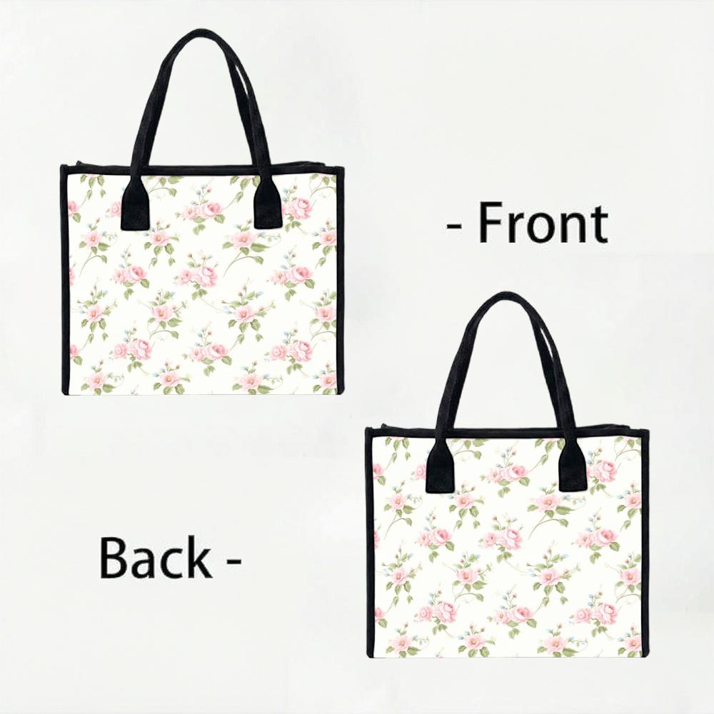 Floral Tote Bag Casual Canvas Handbag Lightweight Daily Use Shoulder Bag for Women