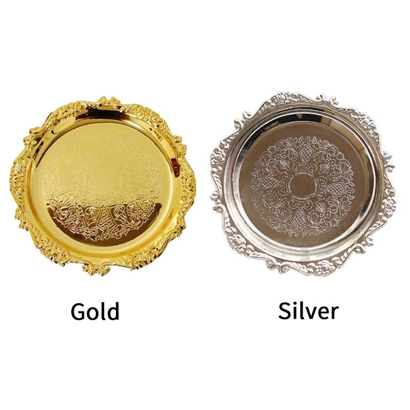 Decor Earrings Necklace Metal Tray Round Gift Living Room Storage Plate Display Bowl Bedroom Fruit Cake Sauce Dish Singing Bowl