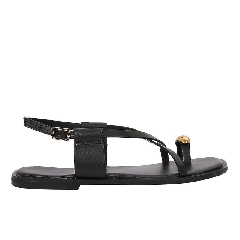 Fashion Fashion Ankle Strap Flat Sandals Women Metal Buckle Decoration Over Toe GLADIATOR Sandals Luxury Designer Summer Beach Slippers