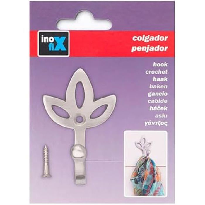 Crochet en Nickel - INOFIX 3751 - Forme de pulipan - Plaque de 4 x 6 cm - Crochet de 3,5 cm