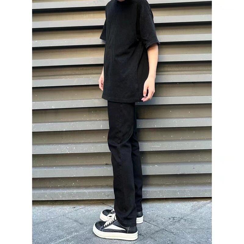 Mens Black Straight Fit Denim Jeans Winter Warm Casual High Waist Slim Stretch Cotton Pants Youth