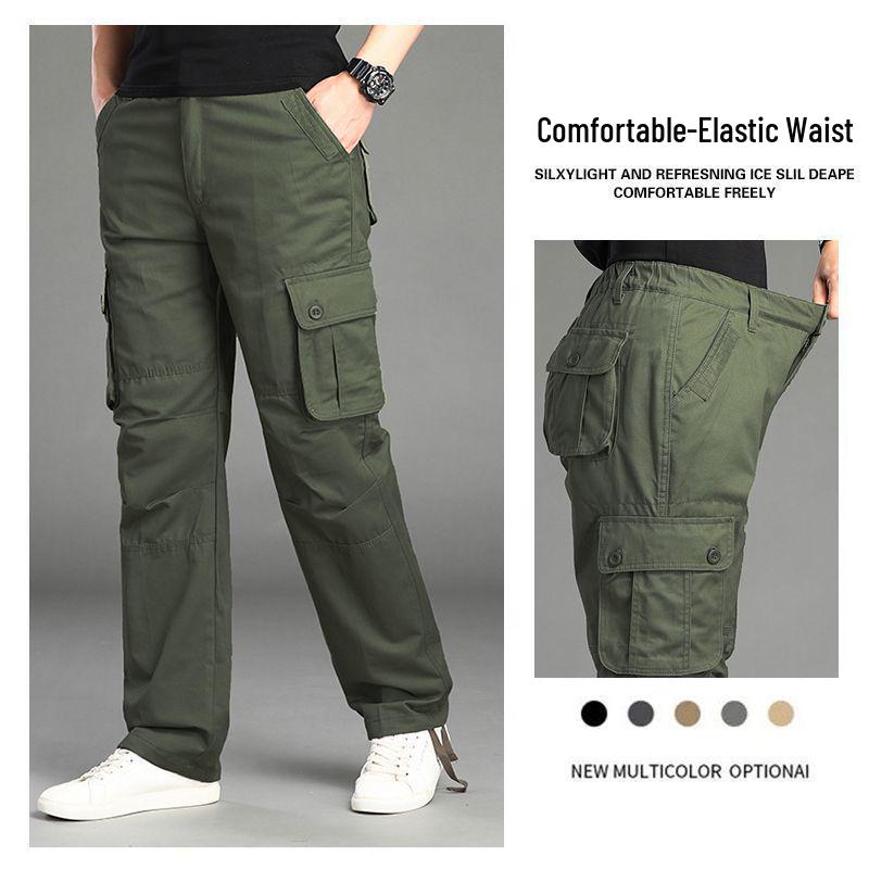 Spring and Autumn Men's Multi-Pocket Casual Pure Cotton Loose Straight-Leg Trousers