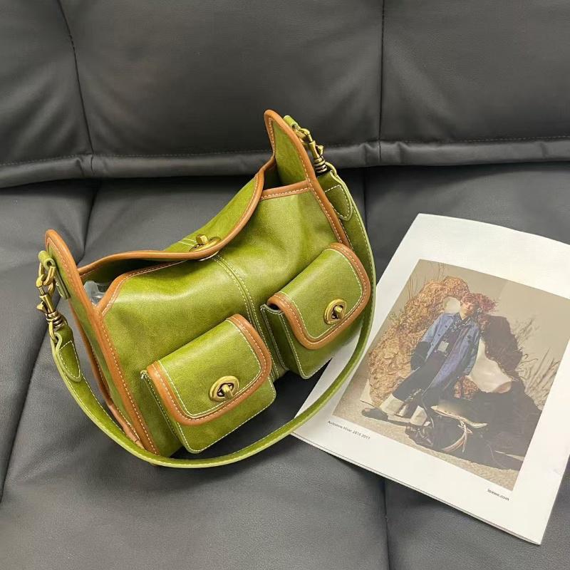 Vintage Oil-waxed Leather Shoulder Bag Women`s