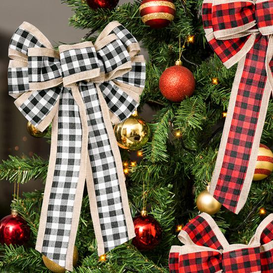 Large Christmas Bow Red Black Buffalo Plaid Christmas Wreath Bows Christmas Tree