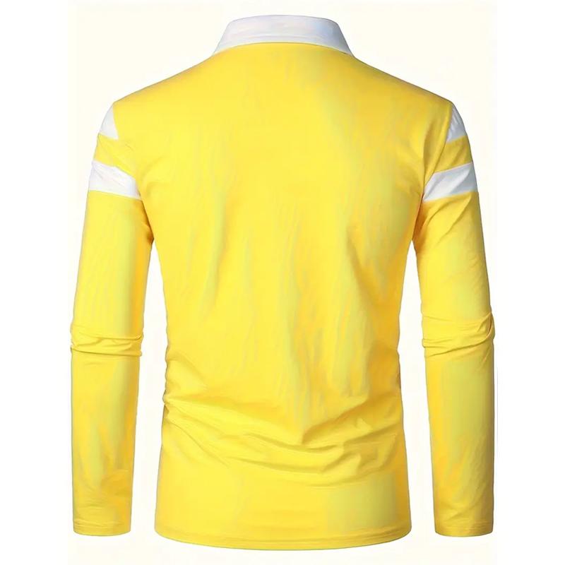 Spring Autumn Men Clothes Long Sleeve Casual Zipper Polo Shirt Men Spell Color Golf Tops 100% Plyester Lapel Sport Golf Polo