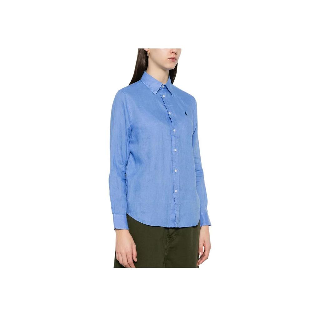 Polo Ralph Lauren Solid Point Collar Long Sleeve Shirt Women tops Blue 211970730-006