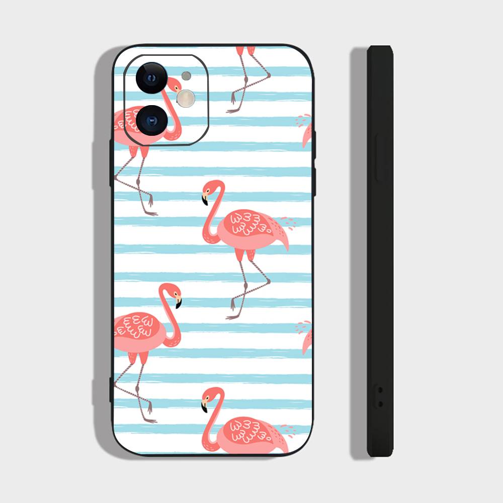 Flamingo Phone Case For IPhone 17 Air 16 15 14 13 Pro Max 11 12 Black Silicone Cover