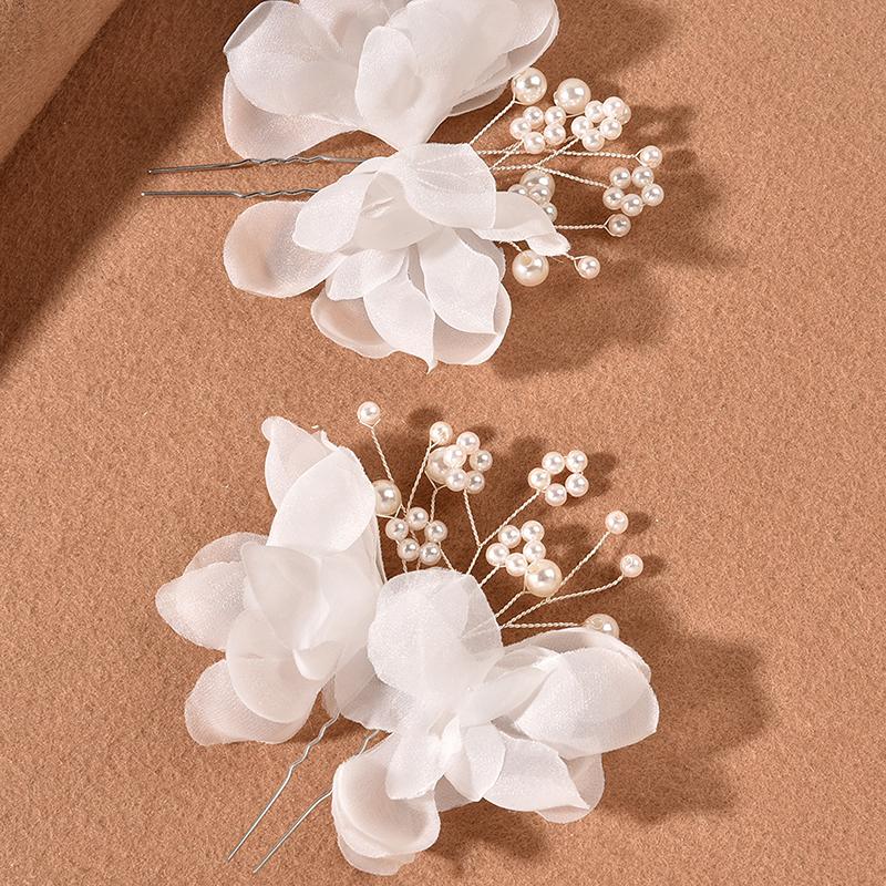 1Pair Wedding U Shape Hair Clips Bridal Headpiece Mesh Flower Pearl Hairpins Women Wedding Hair Accessories Bridal Headdress
