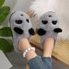 Fashion Cute Panda Fluffy Fur Indoor Slippers Women 2025 Winter Warm Short Plush Flat Heel Home Slippers Comfort Non Slip House Slides