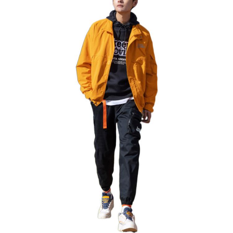 Anta Serie Estilo de Vida Color Sólido Estampado de Letras Holgado Cuello Alto Chaqueta Deportiva Chaqueta para Hombre Naranja 952218650-1
