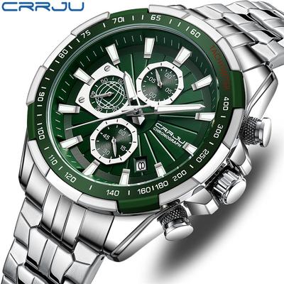 CRRJU New Watch 2305 Herrenuhr aus massivem Edelstahl mit sechspoligem Stahlarmband, Businessuhr