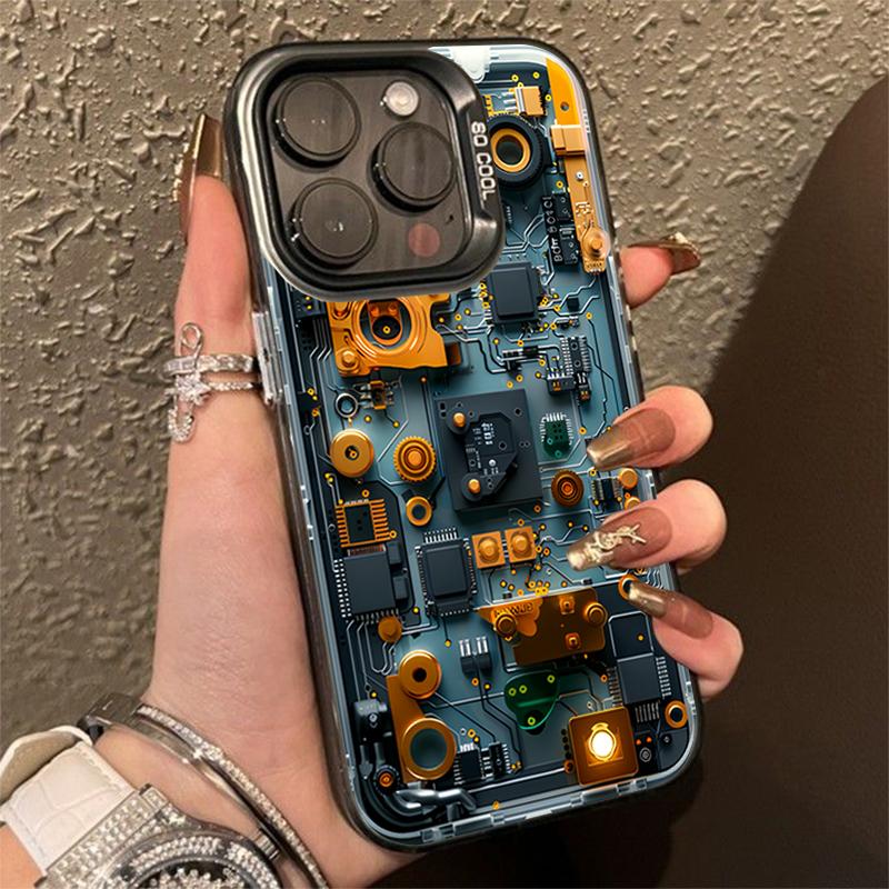 Advanced Circuit Board Electroplate Silver IMD Phone Case For iPhone 16 15 14 13 12 11 Pro Max 7 8 16 Plus 16E SE X XS XR Cover