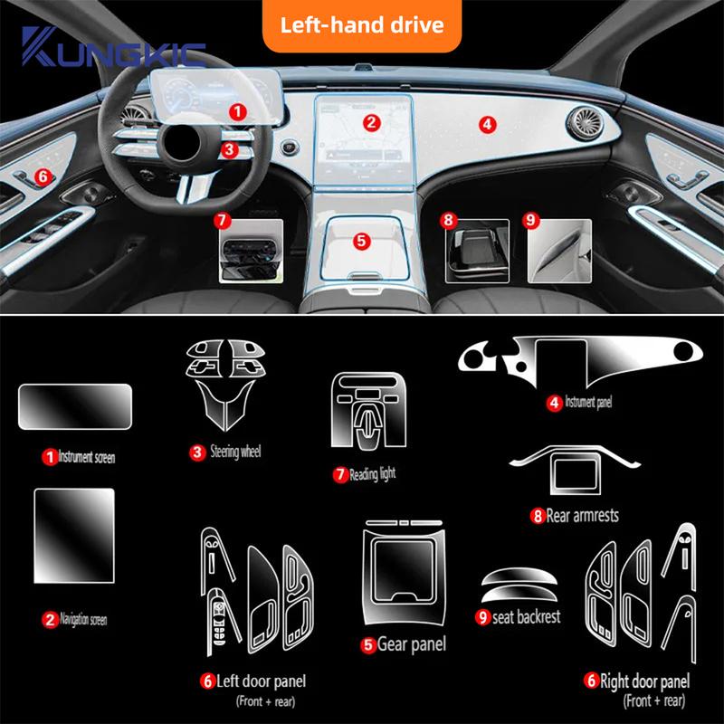 For Mercedes Benz EQE TPU Navigation Central Control Car Film Interior Accessories Steering Wheel Panel Transparent Film