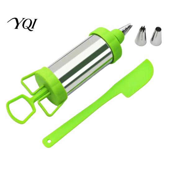 Handheld Frosting Applicator Stainless Steel Cake Icing Dispenser Set, Reusable Baking Tools with Scraper And Easy Squeeze Bottle Replaceable Nozzles,