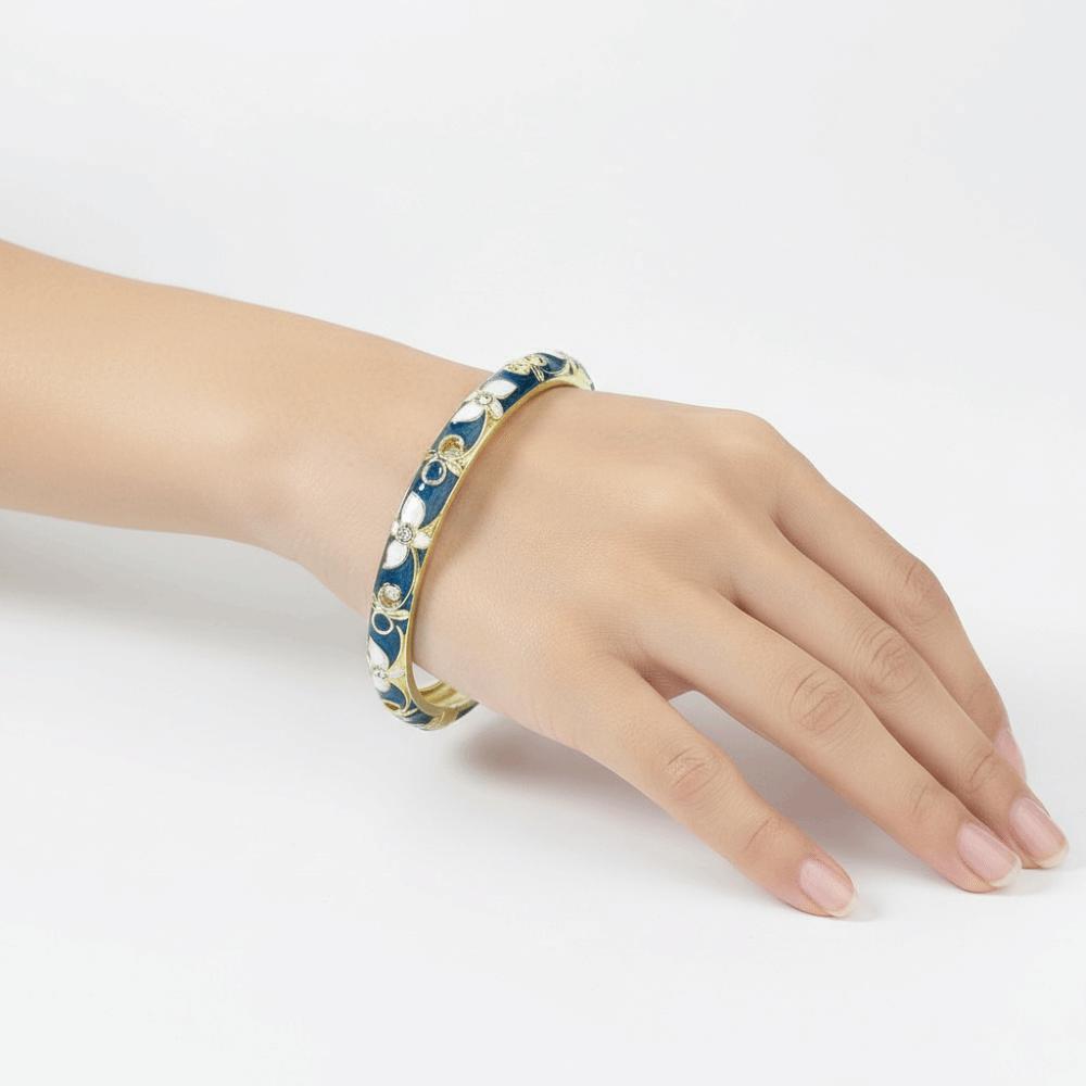 Bracciale a Fascia Fioritura Cinese Smaltato Braccialetto Tradizionale da Polso da Donna Bracciale Vintage Cloisonné da Donna