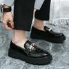 Men Shiny Leather Loafers Slip-On Business Casual Shoes Black Heighten Thick Platform Sole Comfortable Oxford Office Dress Shoes
