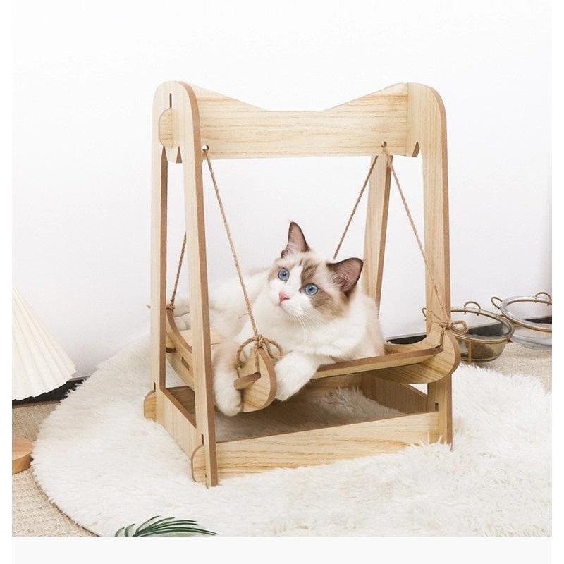 Wooden shaker cat supplies small pets double-layer anti-rollover swing hanging hanging nest pet hammock cat bed cat swing