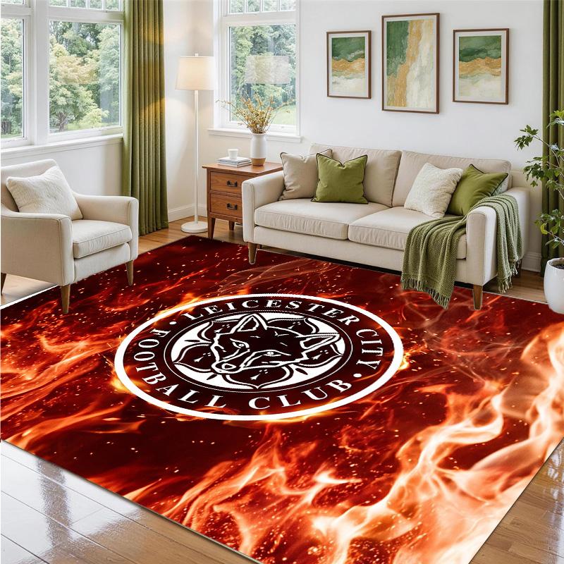 Leicester City Football Design Crystal Velvet Rug Soft Decorative Mat for Bedroom Entrance