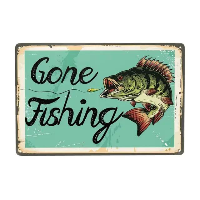 Vintage Fishing Metal Sign  X Inch Funny Fish Cabin Lake House Wall Art Decor  Perfect Gift for Fishermen