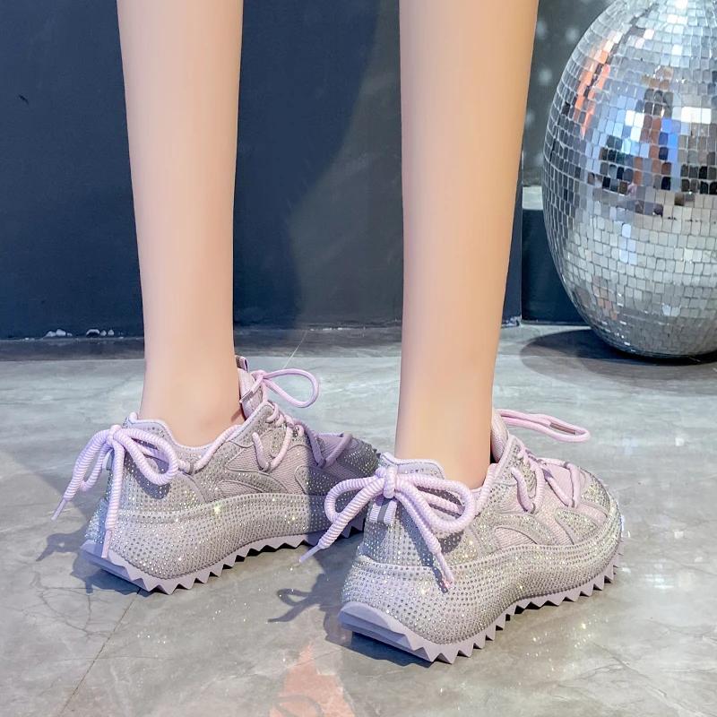 Full Diamond Running Shoes Thick Soled Spring Breathable Sports Water Diamond Casual Versatile Women'S Shoes Sports Shoes