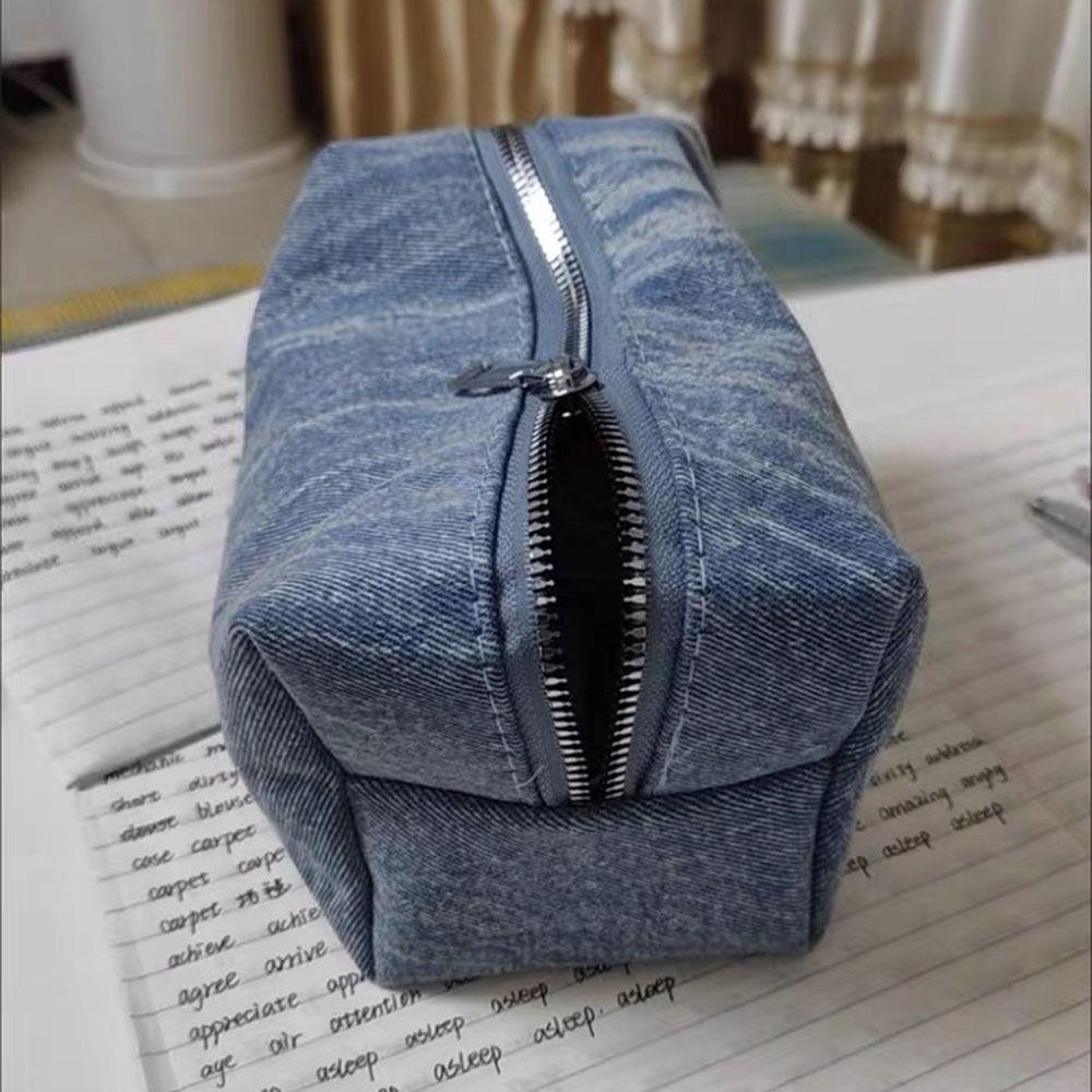 Korean Style Jean Cosmetic Bags Solid Color Stationery Storage Bag Student Pencil Bag for Women