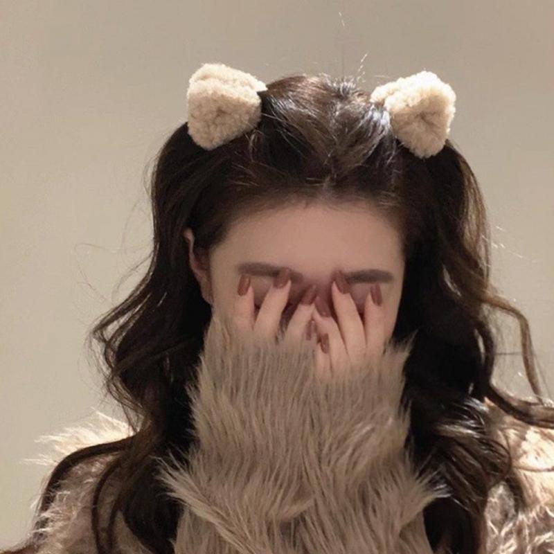 2Pcs Plush Cat Ears Shape Hair Clips Women Sweet Cute Beige Duck Beak Clip Hairpin Fashion Girls Headwear Hair Accessories