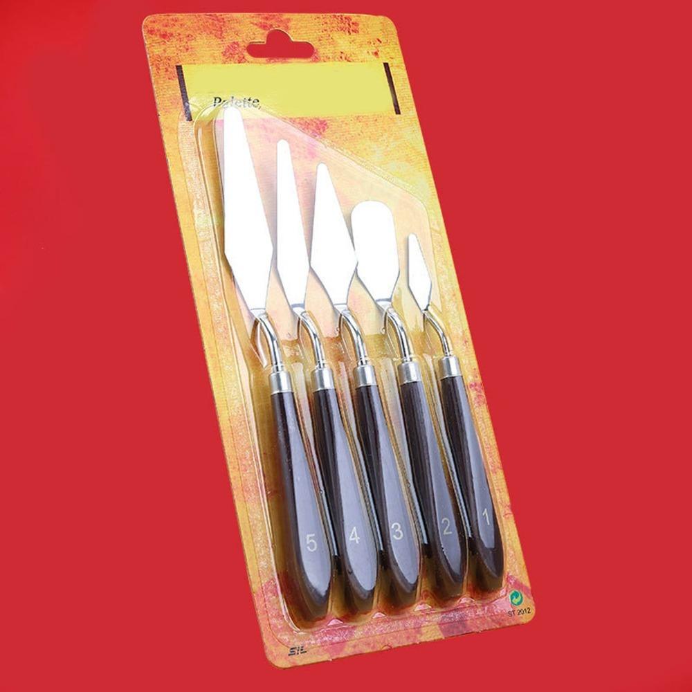 5PCS Wooden Handle Art Painting Scraper Metal Working Head Painting Shovel Tool Pigment Blending
