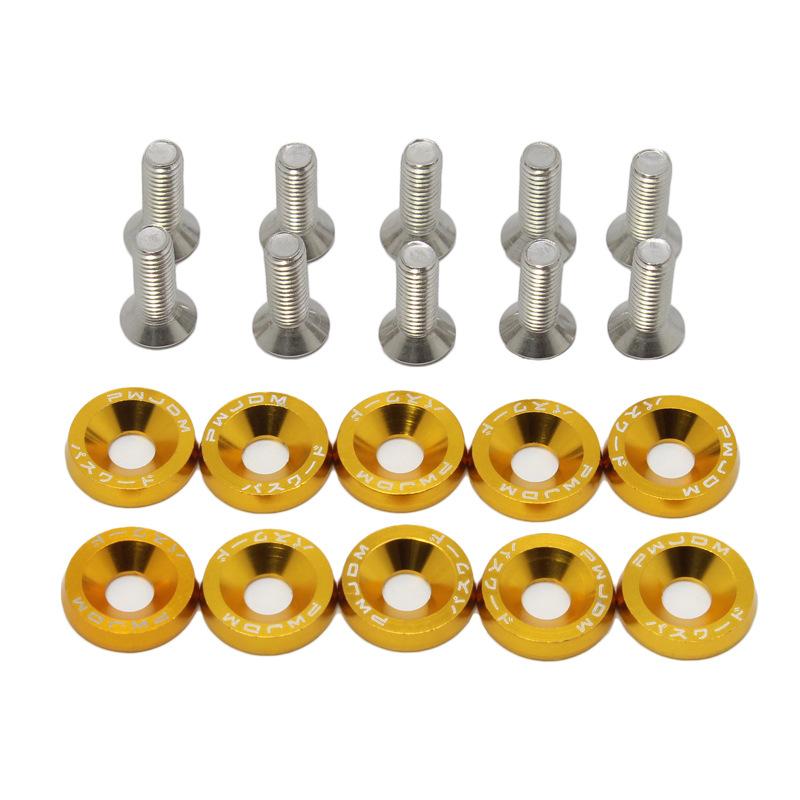 10Pcs Engine Bay Dress Up Bolts M6 Aluminum Fasteners Screws Kit Aluminum Bumper Fenders Washer with Bolts Engine Bay Dress Up Fastener Kit