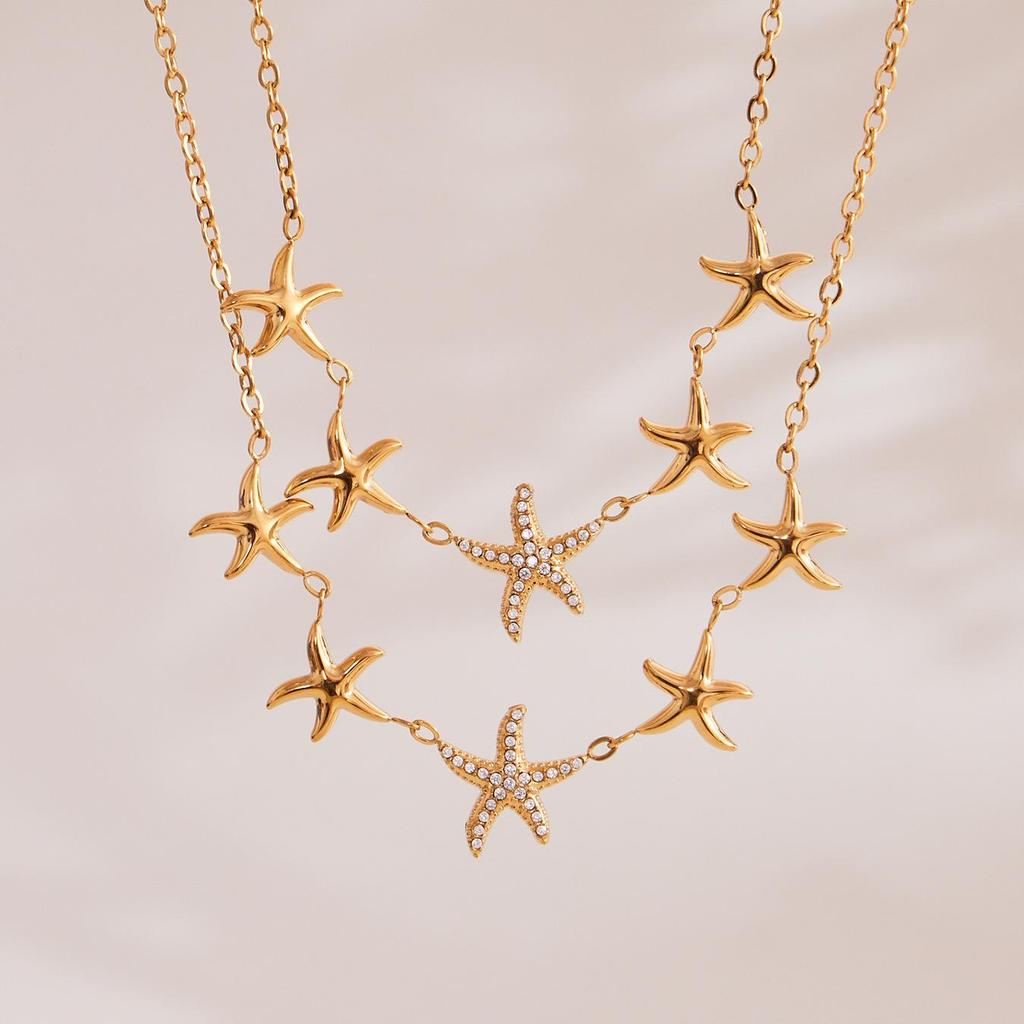 18K Gold-Plated Stainless Steel Star & Diamond Beach Vacation Jewelry - Fade Resistant