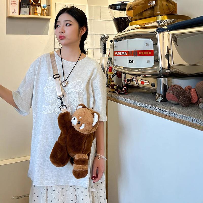 

Плюшевый рюкзак в виде красной панды, милая плюшевая кукла, женская сумка через плечо из меха, мягкая наплечная сумка для кемпинга, путешествий, вечеринок, подарок на день рождения для женщин small