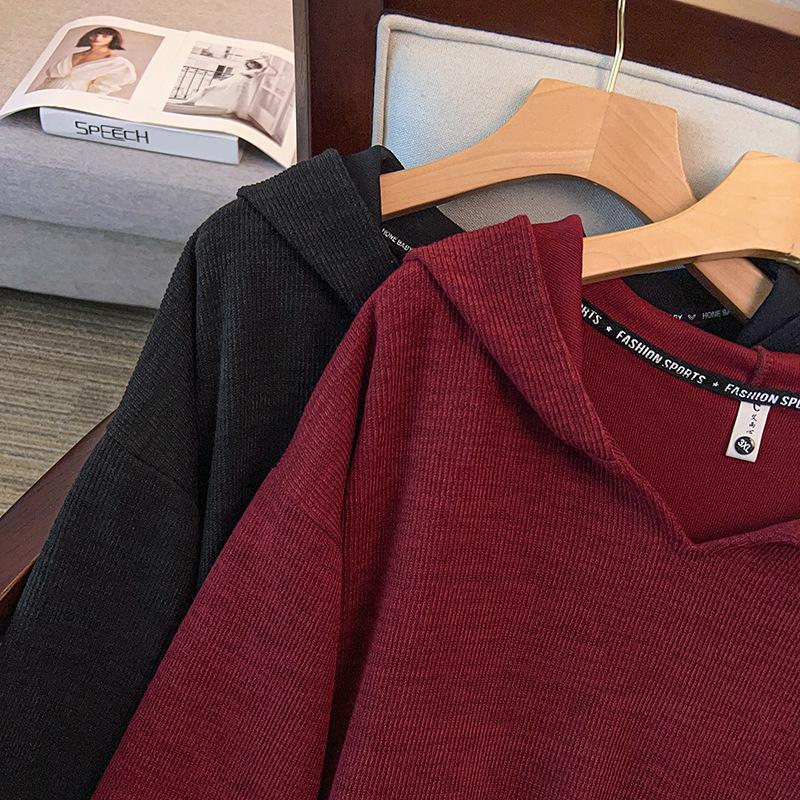 Women's Retro Minimalist Plus Size Knit Hooded Pullover - Versatile Autumn Outerwear
