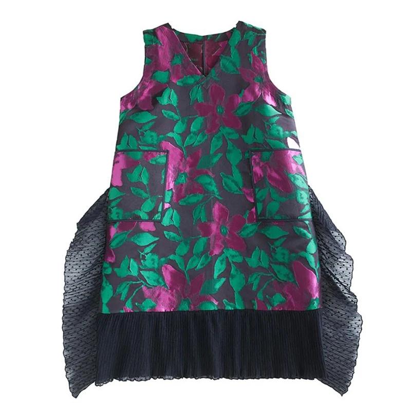 

XITAO Модное платье в стиле пэчворк, контрастного цвета, с цветочным принтом, без рукавов HQQ2349 One Size чёрный