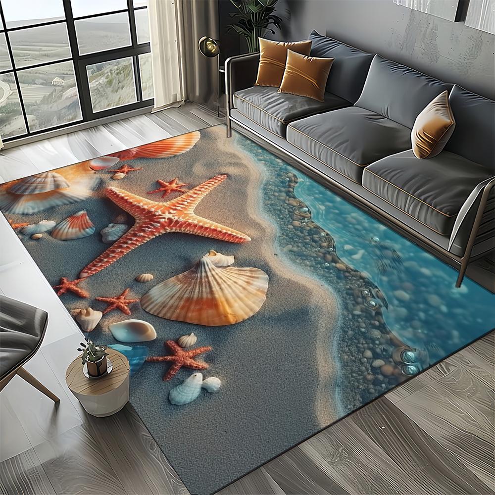 New Starfish Beach Shell Sea Star Sand Carpet Rug for Living Room Bedroom Home Sofa Decoration,Kids Play Non-slip Floor Mat
