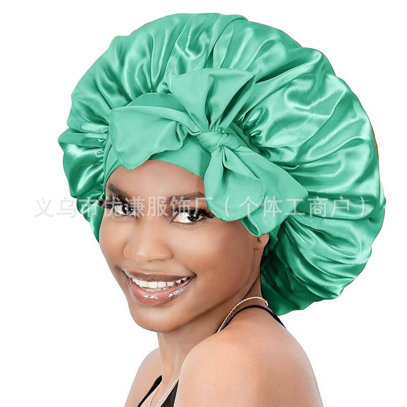 Ladies Satin Ribbon Round Cap Satin Bow Nightcap Hair Care Cap Extra Large Beauty Hair Care Cap