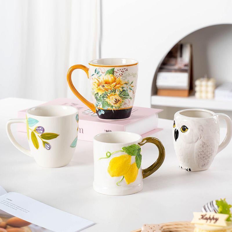 European Ceramic Strawberry Mushroom Coffee Cup with Lid Creative Cartoon Ceramic Mug Exquisite Afternoon Tea Latte Coffee Mug