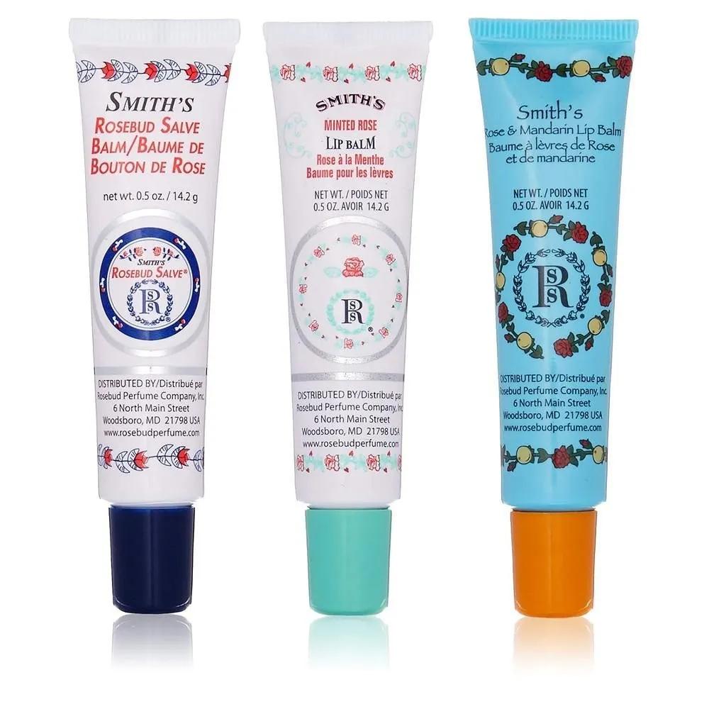 Rosebud Perfume Company Lip Balm 14ml 3-Pack Rosebud/Minted/Rose Rosebud Trio Lip Balm Assortment, 0.5 Ounce