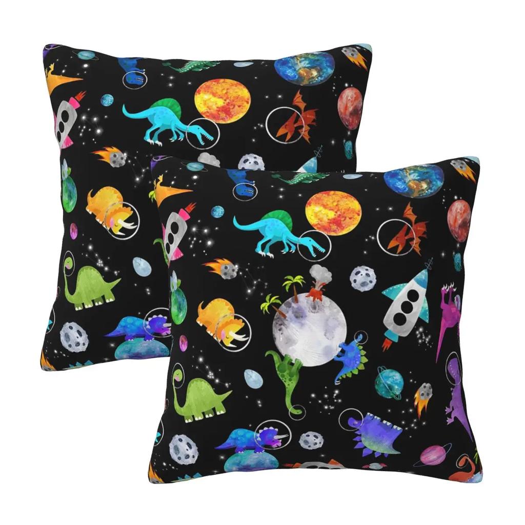 Dinosaur Dinosaurs In Space 2 pcs Square Pillowcase Pillow Cover Cushion Decor Comfort Throw Pillow for Home Car