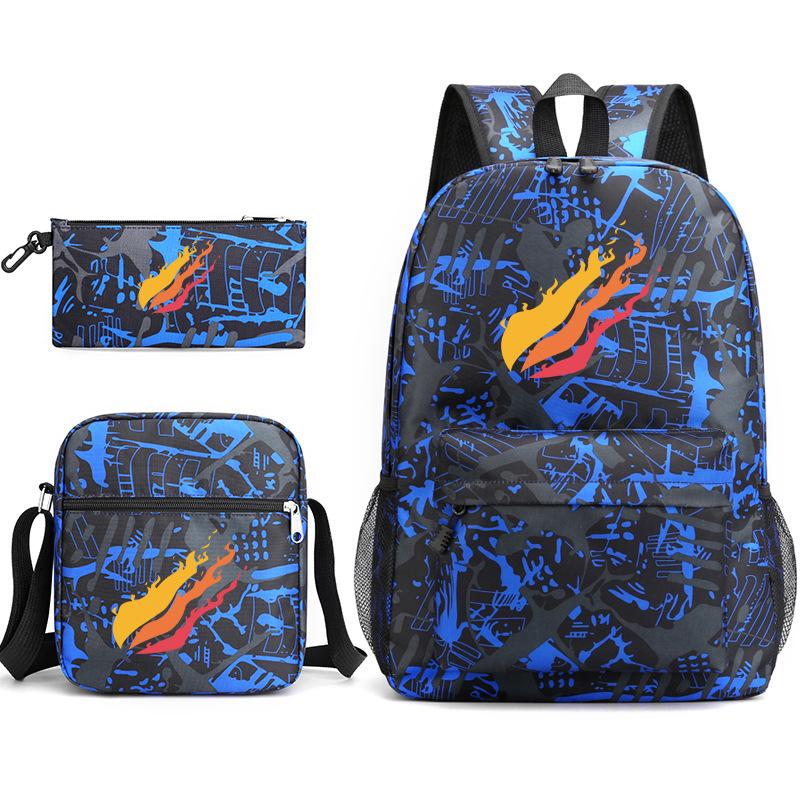 Large Capacity Schoolbag with Shoulder Strap; Student Three-piece Pencil Case Set