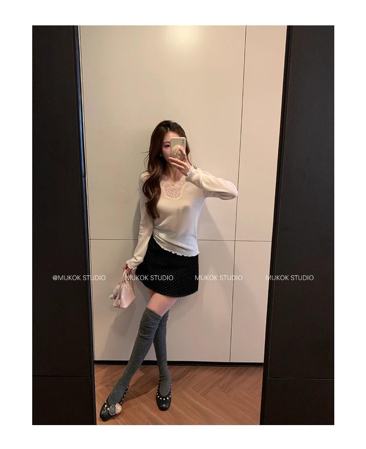 Korean High-Waisted Corduroy Polka Dot A-Line Skirt