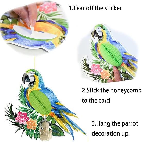12 Pcs Tropical Birds Honeycomb Hanging Parrot Paper Cutouts Hawaiian Summer Beach Luau Party Hanging Decorations Tiki Bar Party Supplies Safari