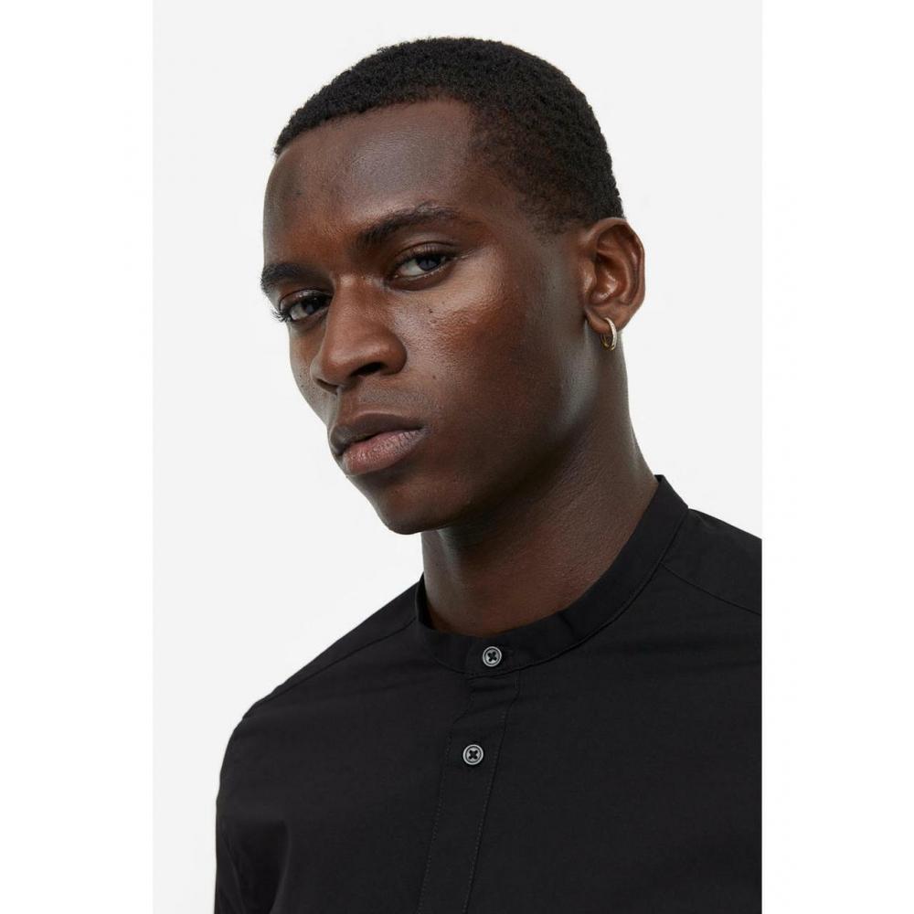 H M Muscle Fit Stand Collar sHirt Black 0993173002