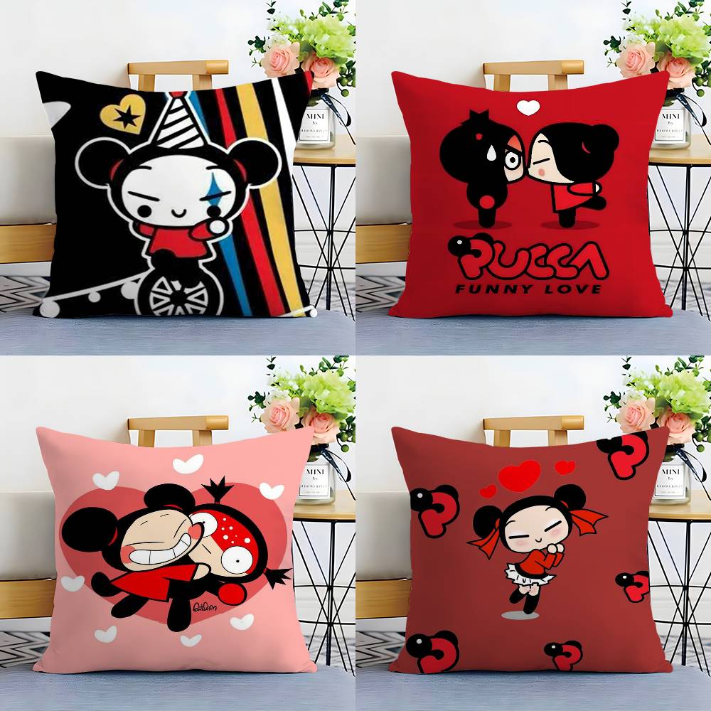 Kawaii P-Pucca Anime Pillow Case Plush Fabric Soft Double Sided Print Sofa Cushion Cover Throw Pillow Covers