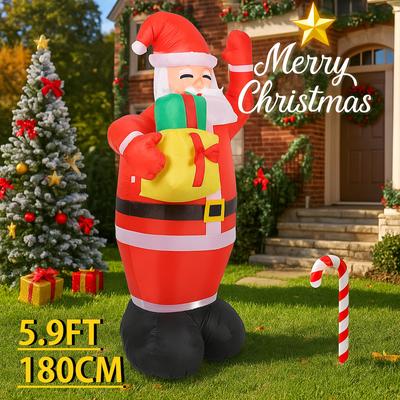 5.9FT Inflatable Toy Santa Claus Gift Xmas Yard Lawn Party Decoration with LED Lit Christmas Home Supplie Ornament Festive Gift