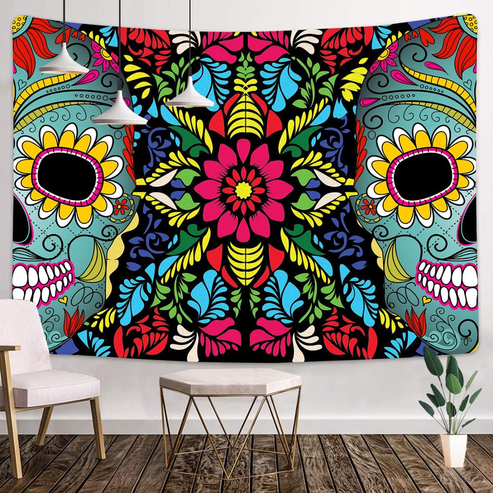 Home Decor UV Tapestry Day of the Dead Mexican Carnival Sugar Skull Wall Living Room Fluorescent