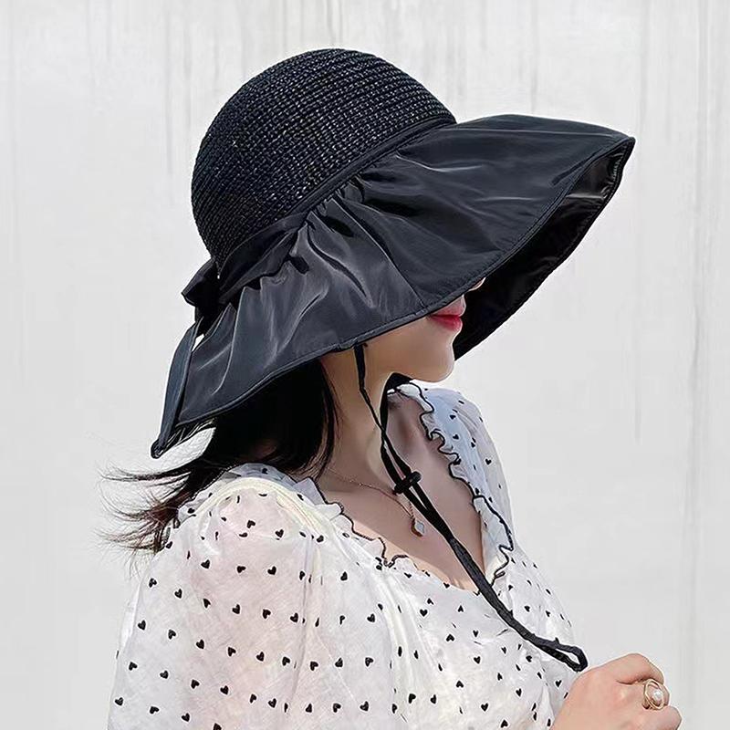 Spring Summer Hat For Women Big Wide Brim Women Bucket Hat Solid Color Foldable Uv Protection Outdoor Beach Panama Cap Sun Hats