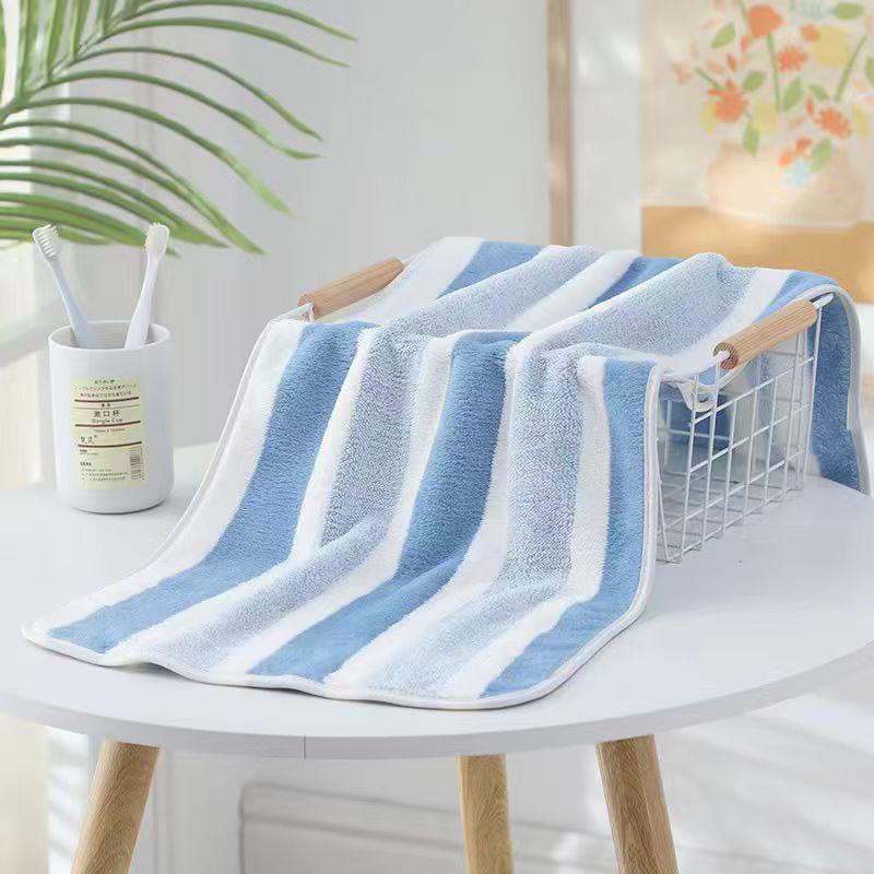 Wide Stripe Coral Fleece Hair Care Towel Set - Water Absorbent, Quick-Dry, Internet Celebrity Gift