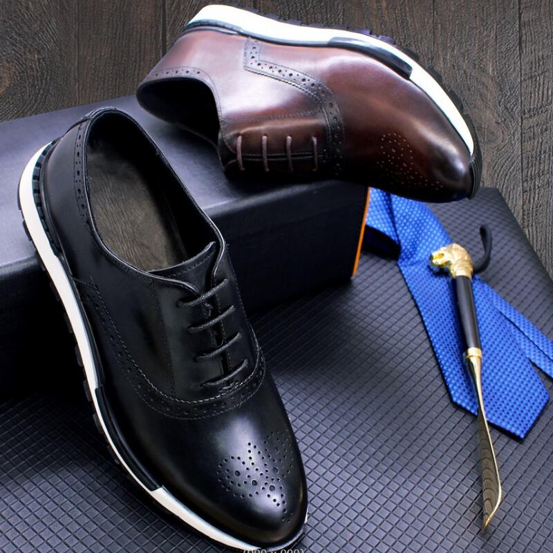 Fashion NEWGenuine Leather Comfortable Fashion Sneakers Handmade Sequin Casual Shoes Dating Banquet Men's Shoes Zapatos Sapat A36